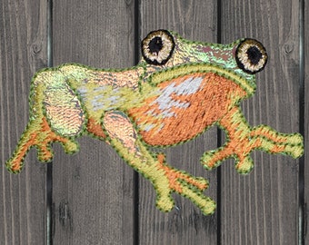 Glänzender Laubfrosch Aufnäher, gesticktes Amphibien Baum-Frosch Applikation Abzeichen für Jacken, Hüte, Taschen, Natur-Liebhaber-Geschenk 6,5 cm