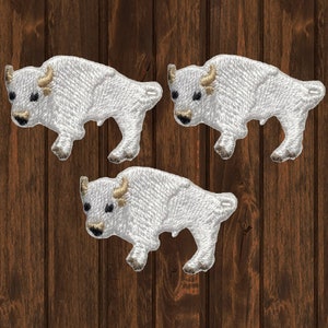 Mini White Buffalo Embroidered Patch 3-Pack, 1.25&quot; Iron On Sacred Bison Spiritual Animal Applique Badge for Jackets, Bags, Hats, Decor