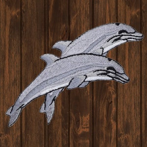 Dolphin Embroidered Patch, 3.75&quot; Iron On Jumping Ocean Animal Applique, Coastal Marine Life Badge for Jackets, Backpacks, Hats, Gifts