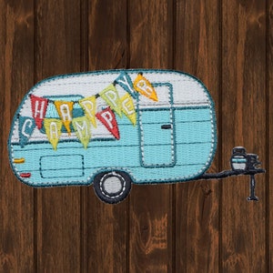 Geborduurde patch camper, 3,75&quot; opstrijkbare aanhangerappliqué, campingbadge voor rugzakken, patch reddingsvest, cadeau recreatievoertuig