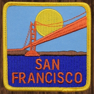 San Francisco Embroidered Patch, 3" Iron On California Golden Gate Bridge Sunset Badge, SF Travel Souvenir Jacket Backpack Hat Patch