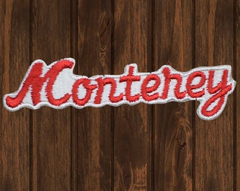 Vintage Monterey Embroidered Patch 4.5” Iron On, California Beach Badge, Ocean Aquarium Patch, Coastal Travel Patch for Jackets & Bags