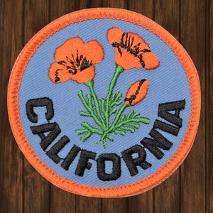 Small California Poppy Iron On Patch, Orange Flower Embroidered Applique Badge for Jackets, Bags, Hats, State Bloom Patch 2&quot;