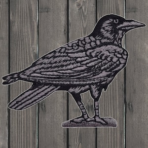 Raven Iron On Patch, Black Bird Facing Right Embroidered Applique Badge for Jackets Hats Bags Backpacks Clothing Crafts 3 Inch