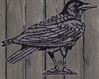 Raven Iron On Patch, Black Bird Facing Right Embroidered Applique Badge for Jackets Hats Bags Backpacks Clothing Crafts 3 Inch