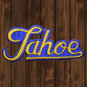 Remendo vintage de Lake Tahoe para passar a ferro, azul-amarelo, Califórnia, Nevada, 3,875&quot; aplique para jaquetas, mochilas, design colecionável