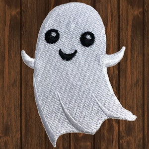Ghost Embroidered Patch, 2.75" Iron On Halloween Ghoul Applique, Smiling Spooky Badge for Jackets, Fall Backpack Decor, Collectible Gift