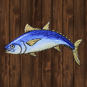 Tuna Fisch Aufnäher, Ahi Albacore Blue Fin Gesticktes Applikationsabzeichen für Jacken, Hüte, Taschen, Angeln Ocean Patch 8,25 "