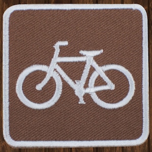 Bicycle Iron On Patch, 2&quot; Embroidered Bike Trail Park Sign Applique Badge for Jackets, Backpacks, Outdoor Gear, Cycling DIY Crafts