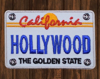 Toppa ricamata di Hollywood, distintivo da 2,75" con targa della California da stirare con design di Los Angeles per giacche, zaini, regalo da viaggio a Los Angeles