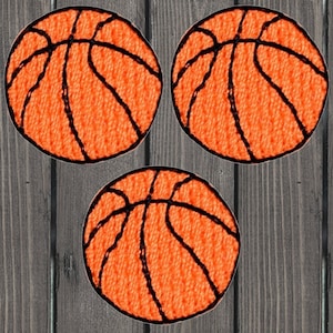Mini Basketball Iron On Patch 3-Pack, Sports Ball Applique Badge for Jackets, Hats, Backpacks, Small Embroidered Gift 7/8&quot;