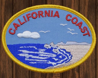 Parche bordado de California, aplique termoadhesivo del estado de 3.5", insignia de playa, surf y costa, recuerdo de viaje de CA para chaquetas, mochilas, sombreros, personalizado