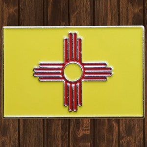 New Mexico Flag Enamel Pin, Metal NM State Badge, Land of Enchantment Souvenir for Hats, Jackets, Backpacks and Collectors