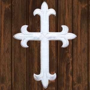 Cross Embroidered Patch, Iron On, White Christian Jesus Badge Applique, 4 Inch Patch for Jacket Hat Bag, Faith Symbol Collectible Gift