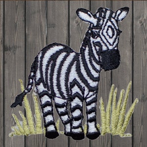 Broderad zebralapp, stryk-på-applikation med djurmotiv, safari-djurlivsmärke, svarta och vita ränder, djungeltema DIY för jackor 1-7/8"