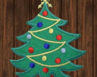 Écusson thermocollant sapin de Noël 3,5 pouces, écusson brodé de Noël avec étoile dorée et décorations pour vestes, sacs, cadeau festif