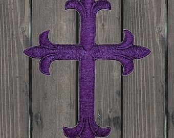Lila christliches Kreuz gestickter Aufnäher 4 ”Aufbügeln, Jesus Glaube Abzeichen, religiöses Kreuz für Jacken, Bibelstudien Geschenk, Kirchengruppe Aufnäher