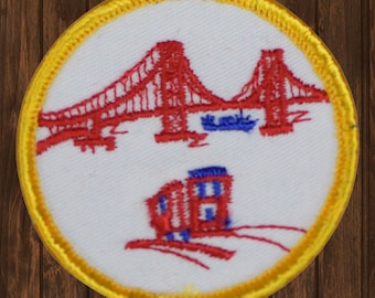 Vintage San Francisco-märke 2,25" sy-på, Golden Gate-bron-applikation, linbana-present, Kalifornien-souvenirmärke, resesamlarmärke