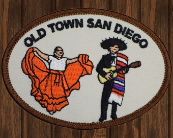 San Diego broderad lapp, 8,5 cm strykbar California Old Town Mission SD-märke, SouthCal souvenirlapp för jacka, ryggsäck, hatt, resegåva
