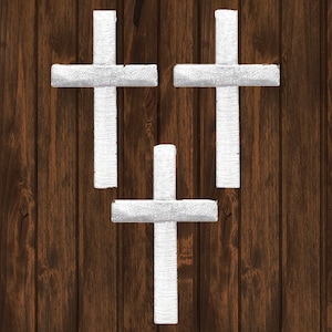 Medium Cross Embroidered Patch, 3 Pack, Iron On, White Christian Jesus Badge Applique, 2 Inch Faith Patch for Jacket Hat Bag, Collectible