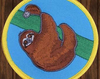 Sloth Embroidered Patch 3", Iron On Applique Badge with Sloth on Branch, Cute Animal Patch for Jackets, Hats, Backpacks, Gifts, Crafts