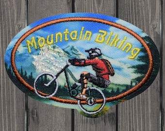 Mountain Biking Embroidered Patch, Iron On, MTB Downhill Trails Badge, Patch for Jacket Backpack Hat, 2.625 Inch Outdoor Cycling Applique