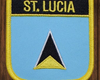 Patch bordado de Santa Lúcia, termocolante, aplique com o emblema da ilha caribenha de Castries, patch de 7 cm para jaqueta, chapéu ou bolsa, presente de viagem tropical