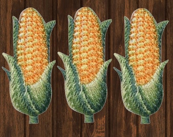 Confezione da 3 toppe ricamate a forma di mais, applicazione termoadesiva di verdure da 1,5", stemma del mercato agricolo, toppa fai da te per buongustai per giacche, cappelli o zaini
