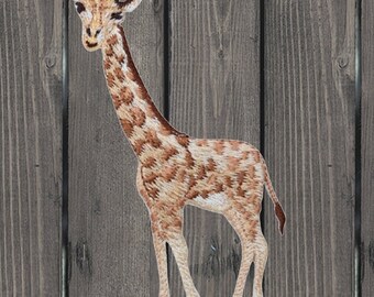 Baby Giraffe Iron On Patch, 3.63" Embroidered Animal Calf Applique for Baby Clothes, Jackets, Bags, Nursery Gift Badge Collectible
