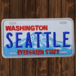 Seattle Patch, 2.75&quot; Iron On, Washington State License Plate Badge, Evergreen State Travel Souvenir, WA Pride Embroidered Patch