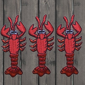 Red Lobster Embroidered Patch 3-Pack, 2&quot; Iron On Crawfish Seafood Badge for Jackets & Backpacks, DIY Fishing Gift