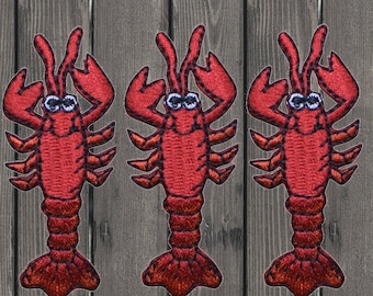 Parches bordados de langosta roja (paquete de 3), insignia de cangrejo de río de 5 cm para planchar en chaquetas y mochilas, ideal como regalo de pesca.