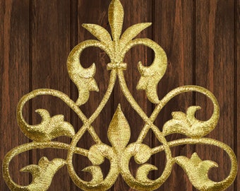 Extra Large Fleur De Lis Iron On Patch, Metallic Gold Embroidered Applique Badge for Jackets, Hats, Bags, French Symbol Patch 4.5"