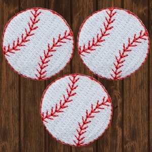 Mini Baseball Embroidered Patch 3-Pack, 1-1/8" Iron On Sports Ball Applique Badge, Team Spirit Jacket Backpack Hat DIY Gift