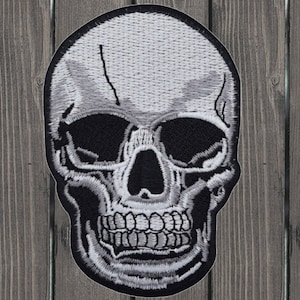 Large Human Skull Embroidered Patch, Iron On Skeleton Applique for Jackets, Gothic Punk Badge, Anatomical DIY Patch, Edgy Clothing Decor
