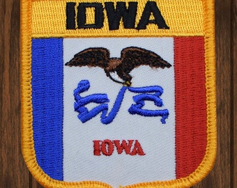 Vintage Iowa Embroidered Patch 2.75" Sew On State of IA Badge with Des Moines Big Sioux Mississippi River 1980s Collectible Applique Gift