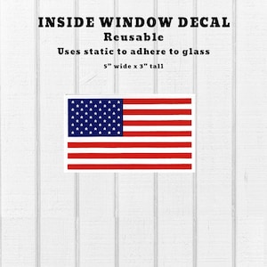 USA Flag Static Cling Sticker, 5&quot; x 3&quot; Vinyl Window Decal for Cars, Home, Office, Removable Silk Screened Patriotic American Flag