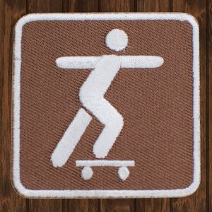 Skateboarding Embroidered Patch, 2&quot; Iron On Skatepark Sign Badge for Jackets, Backpacks, Skater Outfits, DIY Gear, Cool Gift or Decor