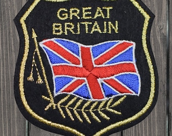 Great Britain Embroidered Patch, 3.25" Iron On UK Flag Applique, Mylar GB Badge for Jackets, Travel Gift, British Patch for Backpacks