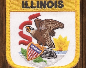 Illinois Embroidered Patch 2.75" Iron On, Chicago Springfield Midwest Great Lakes Badge, Collectible State Applique for Jackets Bags Hats