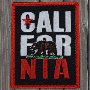 California Patch, 2-15/16&quot; Iron On, Grizzly Bear CA Badge, California State Flag Embroidered Patch, Travel Souvenir, DIY Jacket Applique
