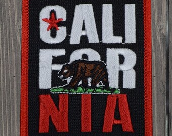 California Patch, 2-15/16" Iron On, Grizzly Bear CA Badge, California State Flag Embroidered Patch, Travel Souvenir, DIY Jacket Applique