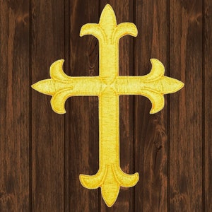 Yellow Cross Iron On Patch, 4&quot; Embroidered Christian Jesus Applique Badge for Religious Jackets, Church Clothes, Bible Gifts, Faith Decor
