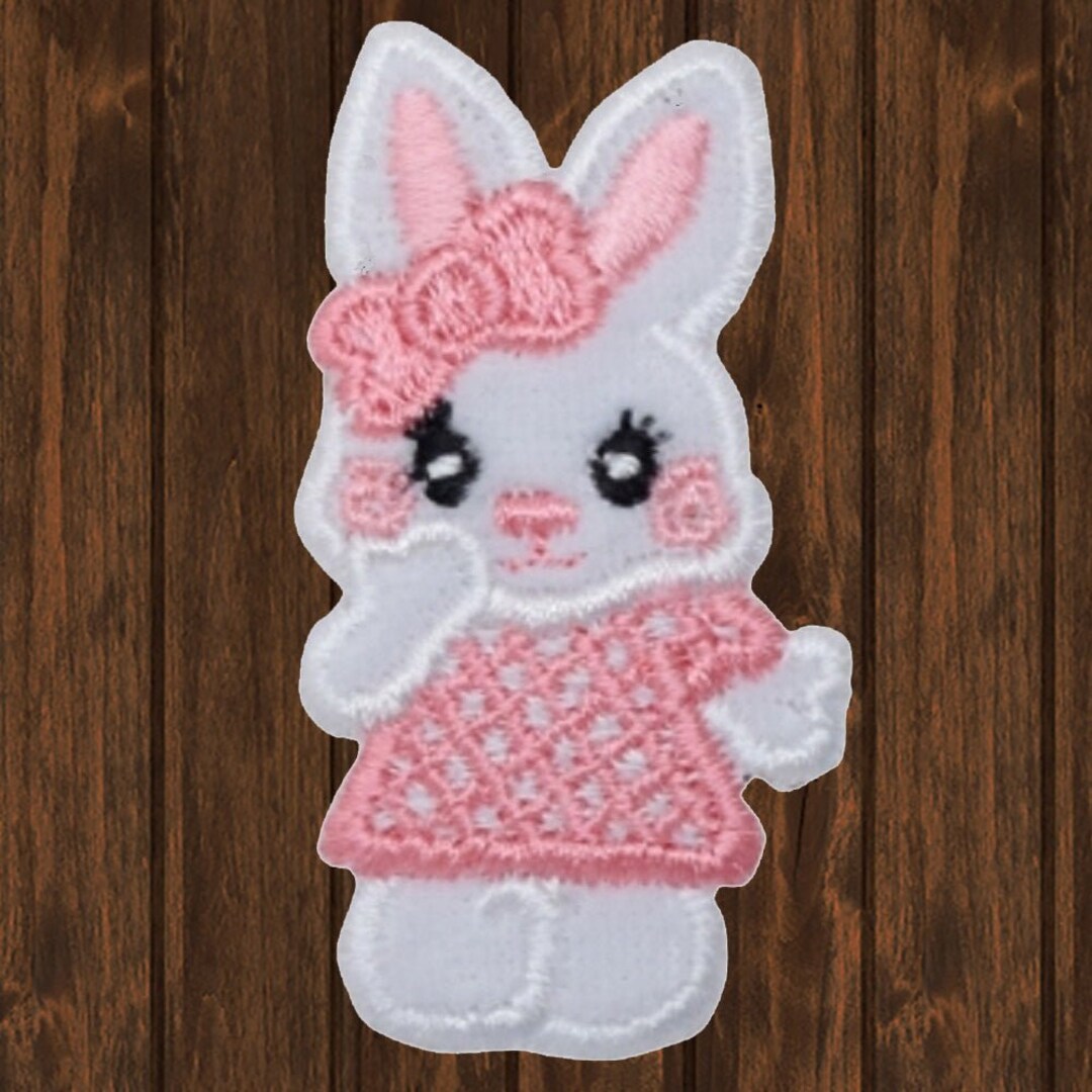 Easter Bunny Embroidered Patch 2" Iron On, Pink Rabbit Applique, Easter ...
