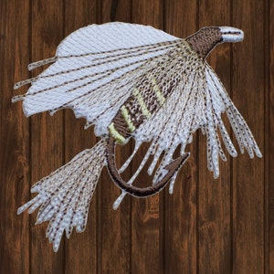 Fliegen Fischen Köder Gestickter Aufnäher, 3 &quot;Aufbügeln Gold Gerippte Hase Ohr Applikation, Fischer Jacke Abzeichen, Outdoor Hut Tasche Sammlerstück