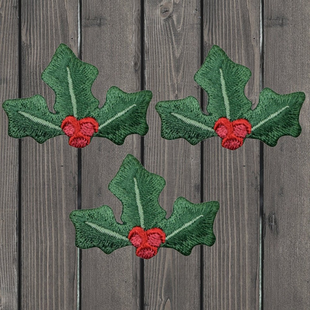 Christmas Holly Embroidered Patch 3-pack, 1.75" Iron on Red Berries ...