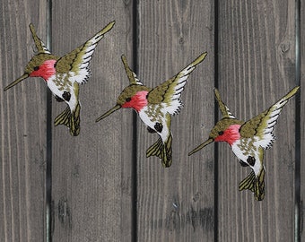 Lot de 3 mini écussons thermocollants colibri, 3,2 cm, appliqué brodé rose et vert pour vestes, sacs, adorable badge nature à collectionner