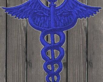 Blue Caduceus Embroidered Patch, Doctor Nurse EMT Medical Badge 2.25" (Iron On), Paramedic Uniform Patch, Healthcare Gift, Medical Symbol