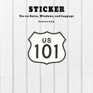 US 101 Vinyl Sticker, 3.6&quot; UV Protected California Oregon Washington Highway Decal, Car Truck Boat RV Motorcycle Travel Accessory