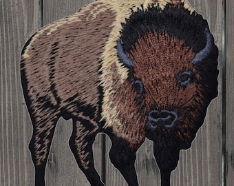 Parche de bisonte americano, termoadhesivo de búfalo, insignia bordada de fauna silvestre, aplique de animal del oeste, regalo para amantes de la naturaleza, recuerdo de parque nacional de 7,6 cm
